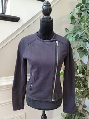 Gap Moto Jacket Women's Small Black Asymmetrical Full Zip Flatlock Stitching
